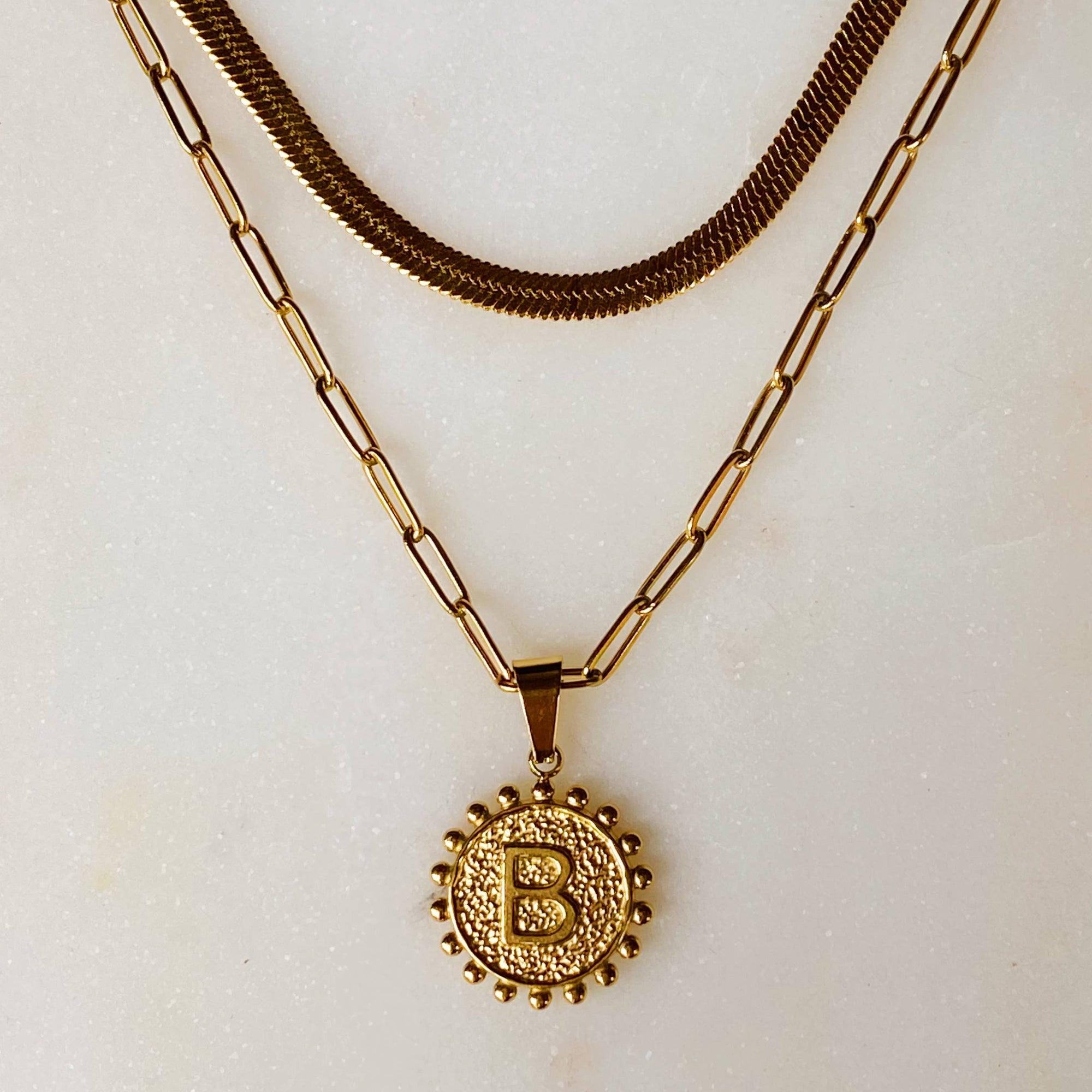 Double Chain Initial Necklace: M - Posh & Cozy