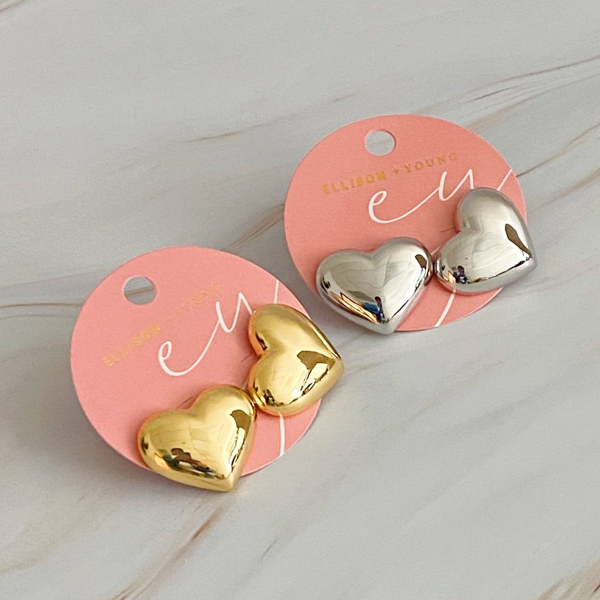 Polish My Heart Stud Earrings: Silver - Posh & Cozy
