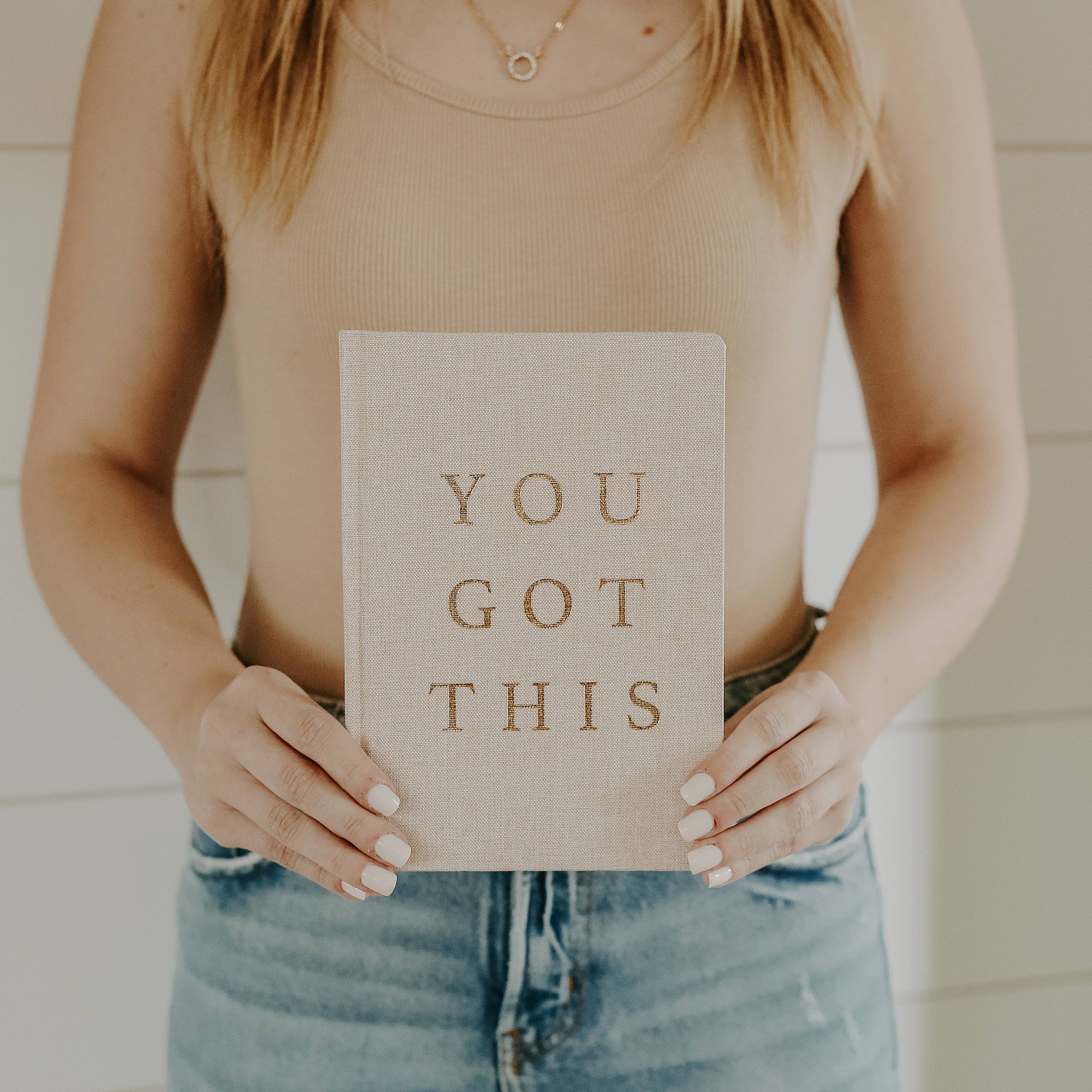 You Got This - Tan and Gold Foil Fabric Journal - Posh & Cozy