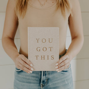 You Got This - Tan and Gold Foil Fabric Journal - Posh & Cozy