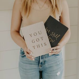 You Got This - Tan and Gold Foil Fabric Journal - Posh & Cozy