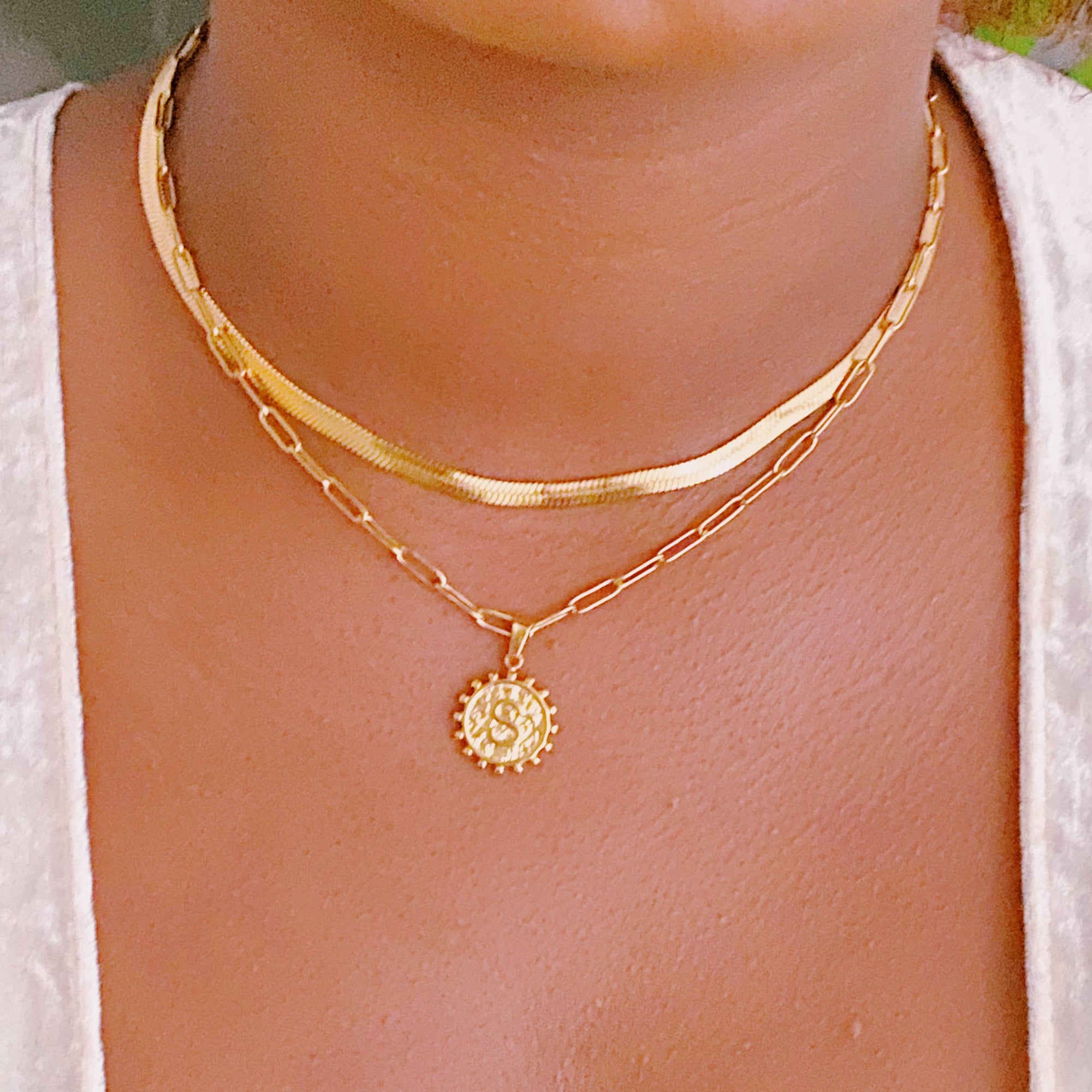 Double Chain Initial Necklace: M - Posh & Cozy