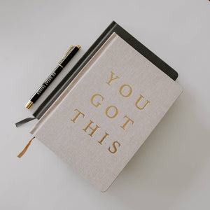 You Got This - Tan and Gold Foil Fabric Journal - Posh & Cozy