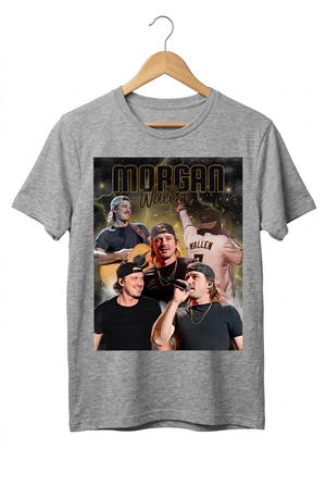 Heather grey tee with the decal following the fabric ripples and extra white space for a 4:5 crop