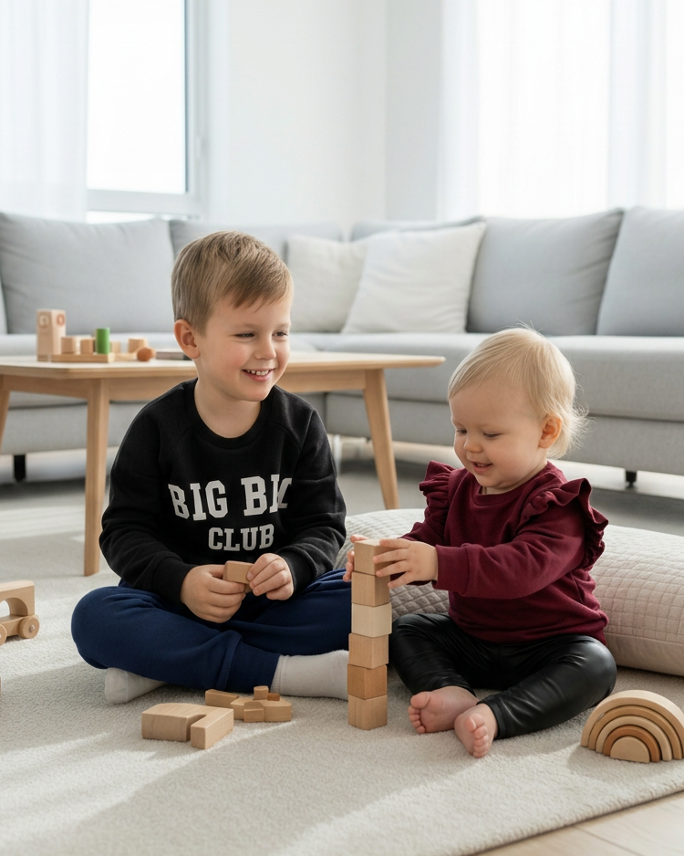 Kids building wooden blocks together
