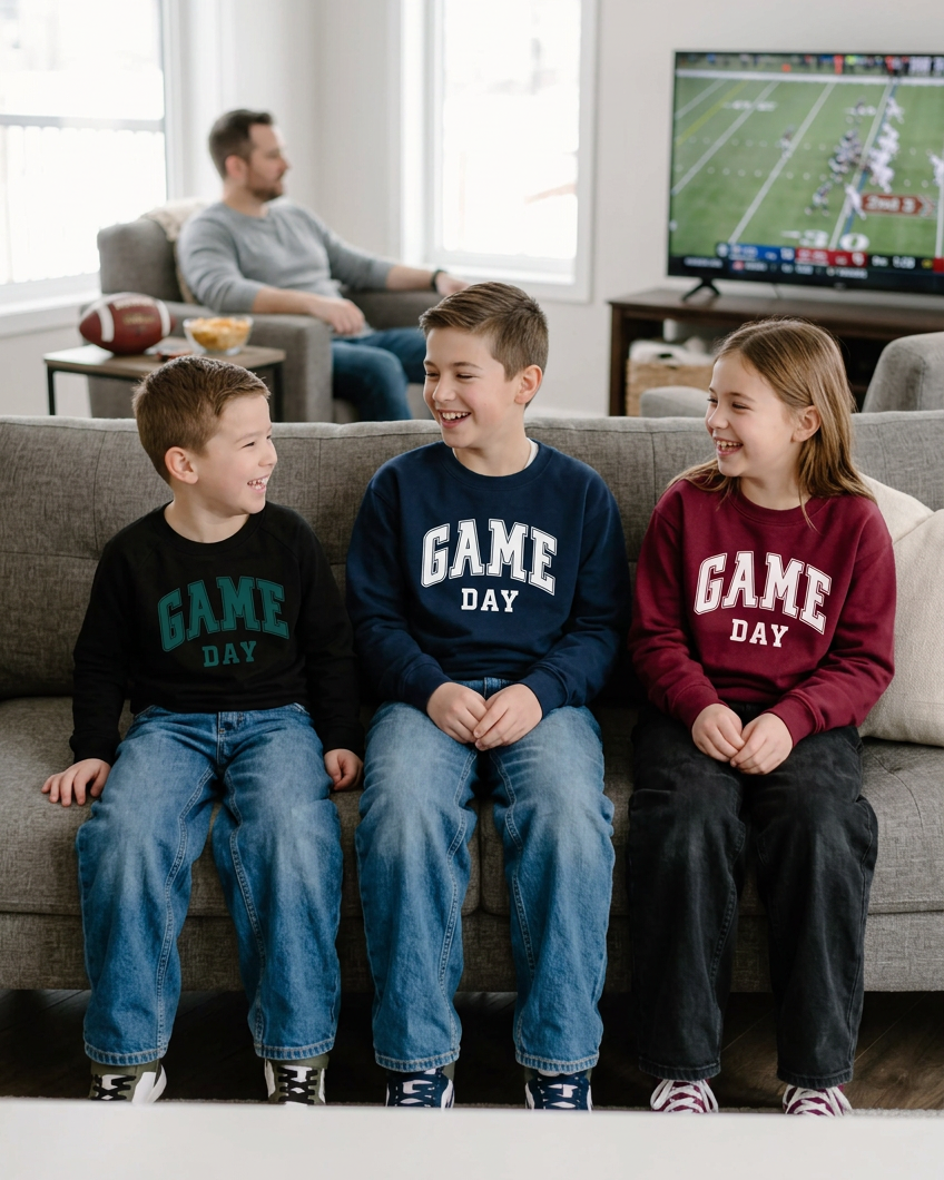 Youth kids celebrating a football moment at home